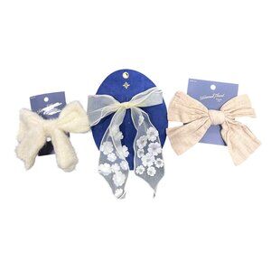 Set Of 3 Hair Clips With Bow Designs Universal Thread White Lace Beige Cotton &